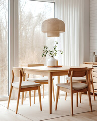 Scandinavian home interior design of modern dining room.