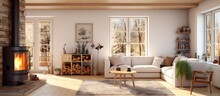 Rural House Spacious Layout With Fireplace For Winter With Copyspace For Text