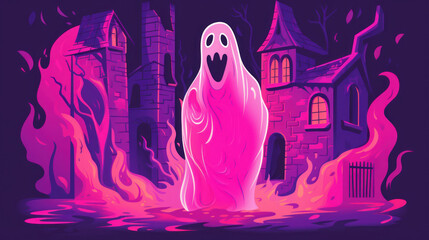 illustration of a ghost in magenta tones