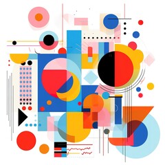 Poster - Modern artwork features deconstructed postmodern inspired abstract symbols with bold geometric shapes.