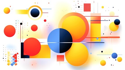 Poster - Modern artwork features deconstructed postmodern inspired abstract symbols with bold geometric shapes.