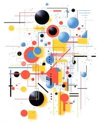 Poster - Modern artwork features deconstructed postmodern inspired abstract symbols with bold geometric shapes.