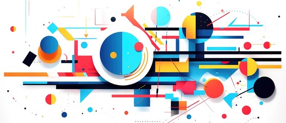 Poster - Modern artwork features deconstructed postmodern inspired abstract symbols with bold geometric shapes.