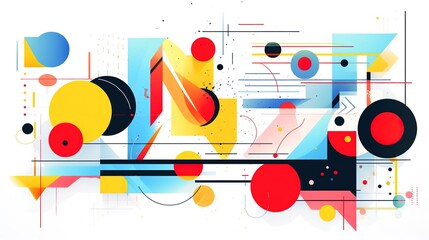 Poster - Modern artwork features deconstructed postmodern inspired abstract symbols with bold geometric shapes.