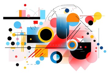 Poster - Modern artwork features deconstructed postmodern inspired abstract symbols with bold geometric shapes.