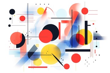Poster - Modern artwork features deconstructed postmodern inspired abstract symbols with bold geometric shapes.