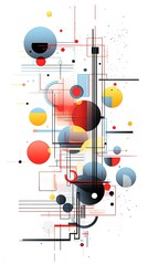 Poster - Modern artwork features deconstructed postmodern inspired abstract symbols with bold geometric shapes.