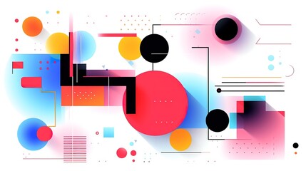 Poster - Modern artwork features deconstructed postmodern inspired abstract symbols with bold geometric shapes.