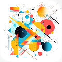 Poster - Modern artwork features deconstructed postmodern inspired abstract symbols with bold geometric shapes.