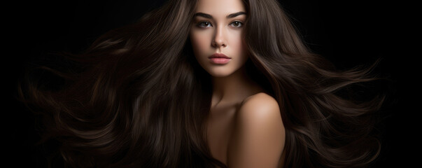 Brunette girl with long and shiny wavy hair