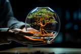 Fototapeta  - To ujęcie przedstawia delikatne drzewko bonsai, umieszczone w uroczej szklanej kuli. To symbol harmonii i równowagi w miniaturze, idealny akcent dekoracyjny lub inspiracja do dbania o równowagę.