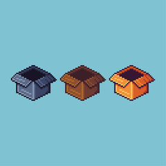 Poster - Pixel art sets of open box with variation color item asset. Simple bits of opened box on pixelated style. 8bits perfect for game asset or design asset element for your game design asset.