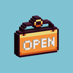 Poster - Isometric Pixel art 3d of open sign market for items asset. Opened sign on pixelated style.8bits perfect for game asset or design asset element for your game design asset.