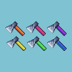Fototapete - Pixel art sets of axe weapon lumberjack with variation color item asset. Simple bits of axe weapon on pixelated style. 8bits perfect for game asset or design asset element for your game design asset.