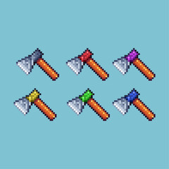 Fototapete - Pixel art sets of axe weapon lumberjack with variation color item asset. Simple bits of axe weapon on pixelated style. 8bits perfect for game asset or design asset element for your game design asset.
