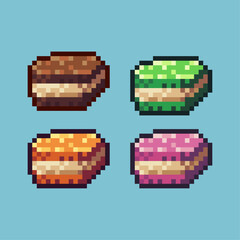 Poster - Pixel art sets of food cake with variation color item asset. Simple bits of food sweet cake on pixelated style. 8bits perfect for game asset or design asset element for your game design asset.