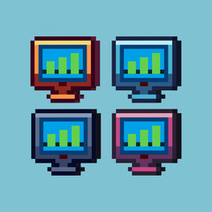 Poster - Isometric Pixel art 3d of business graph monitor for items asset. business graph on pixelated style.8bits perfect for game asset or design asset element for your game design asset.