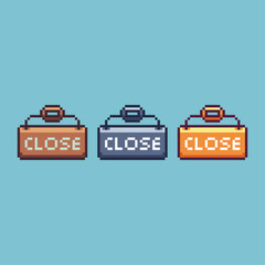 Poster - Pixel art sets of close sign with variation color item asset. Simple bits of gold close sign on pixelated style. 8bits perfect for game asset or design asset element for your game design asset.