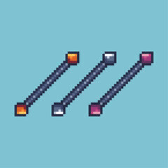 Poster - Pixel art sets of lance weapon with variation color item asset. Simple bits of lance two side on pixelated style. 8bits perfect for game asset or design asset element for your game design asset.