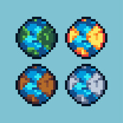 Poster - Pixel art sets of earth with variation color item asset. Simple bits of earth environment on pixelated style. 8bits perfect for game asset or design asset element for your game design asset.