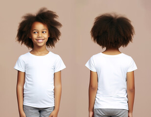 Wall Mural - Front and back views of a little girl wearing a white T-shirt