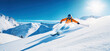 © ronstik - freeride skiing. skier on snowy slope against blue sky on sunny winter day. banner with copy space