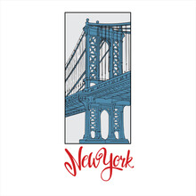 New York Logo, Golden Gate Bridge City Symbol, Lettering Invitation To Travel