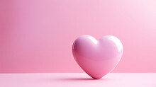 Pink Heart On A Pastel Pink Background, Valentine's Day Banner, Place For A Text 