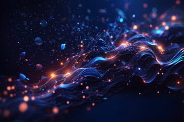Poster - Dark blue and glow particle abstract background