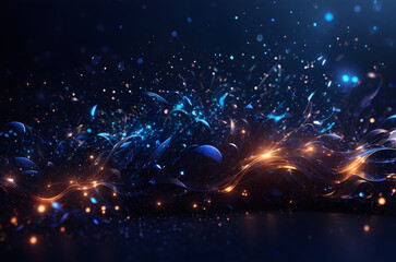 Poster - Dark blue and glow particle abstract background