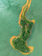 Aerial view of Ulu Kasok Riau tourist attraction, the Raja Ampat wannabe in Riau province, Sumatra island, Indonesia.