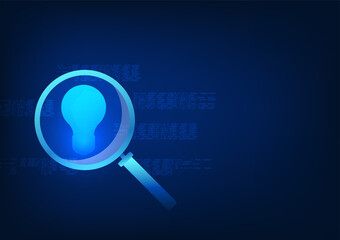 Poster - Search technology Magnifying glass, light bulb and number code It refers to the use of technology to find information and new ideas. Let's apply it to business.