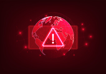 Poster - Notification technology World alert symbol with connecting lines background Showing the theft of global technology data.