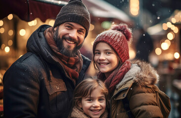 Wall Mural - Family taking a picture on Christmas background