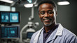 Dottore di origini africane di mezza età in ospedale in sala operatoria con camice