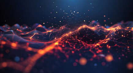 Poster - abstract wave bckground with glow particle of dots and lines