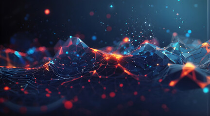 Poster - abstract wave bckground with glow particle of dots and lines