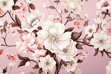 Design Flower Decorative Art Pattern Pink Blossom Floral Seamless Wallpaper Spring Vintage