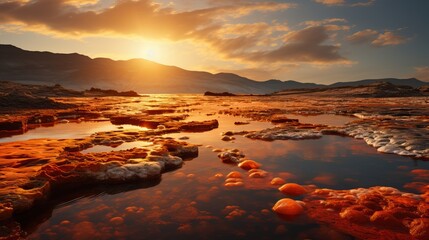 Poster - a rocky landscape with mountains in the background