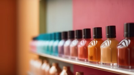 Poster - Makeup cosmetics on a table. Beauty industry background.