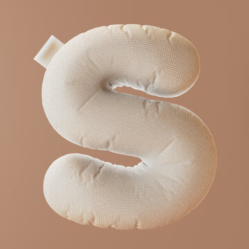 Inflated, bubble, textile, fabric 3d letter S. 3d rendering.