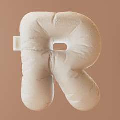 Inflated, bubble, textile, fabric 3d letter R. 3d rendering.