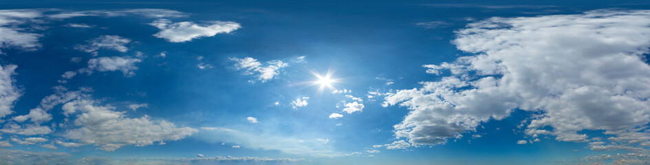 Wall Mural - 360 vr 2:1 equirectangular blue sky with clouds background overlay. ideal for 360 vr sky replacement