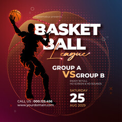 Wall Mural - basketball dark league flyer template