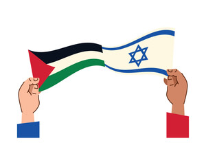 Poster - israel and palestine flags with friends hands