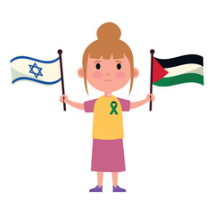 Poster - palestine and israel flags with girl waving