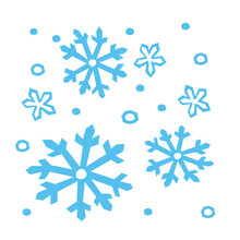 Snow Pattern In Blue Flakes On White Background