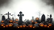 Step into a creepy graveyard adorned with tombstones and a haunting statue. Feel the chill as you explore this unsettling Halloween setting.