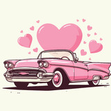 Fototapeta Pokój dzieciecy - Vector illustration of a pink classic convertible retro car