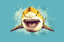 Smiling Shark Illustration On Yellow Background. Generative AI